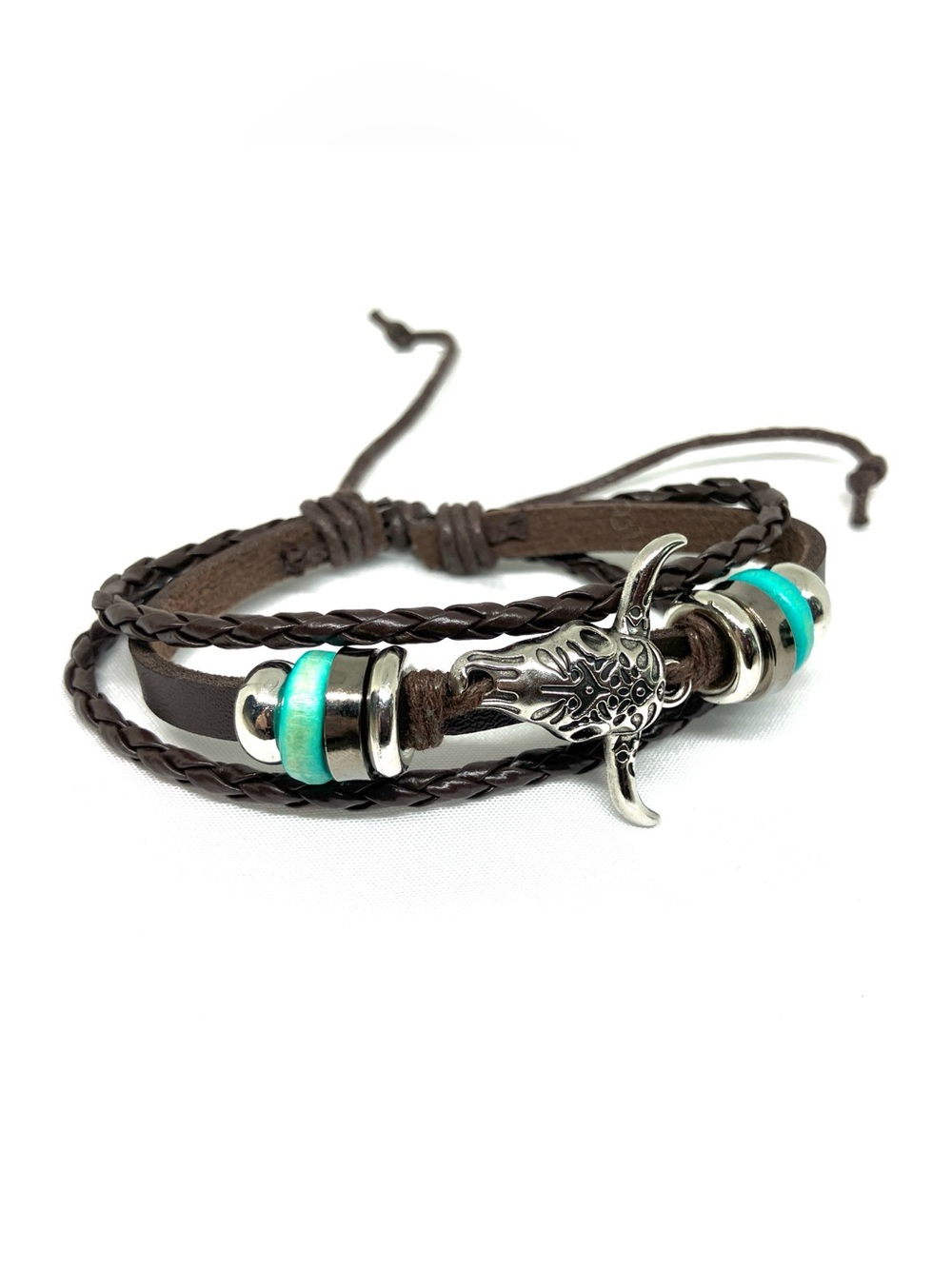 Multi-Strand Leather Bracelet w/ turquoise &Silver tone discounted shipping